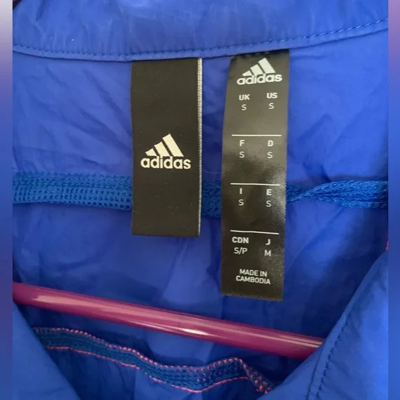 Adidas Woven Tape Jacket Water Resistant Wind Breaker - Men’s Small - Royal Blue - Picture 11 of 16